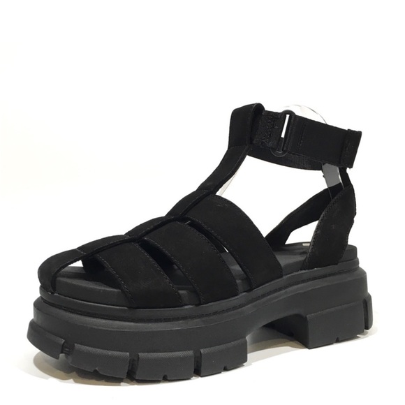 UGG ASHTON STRAPPY PLATFORM SANDALS -BLACK NUBUK -WOMEN US 6.5 - Picture 1 of 10